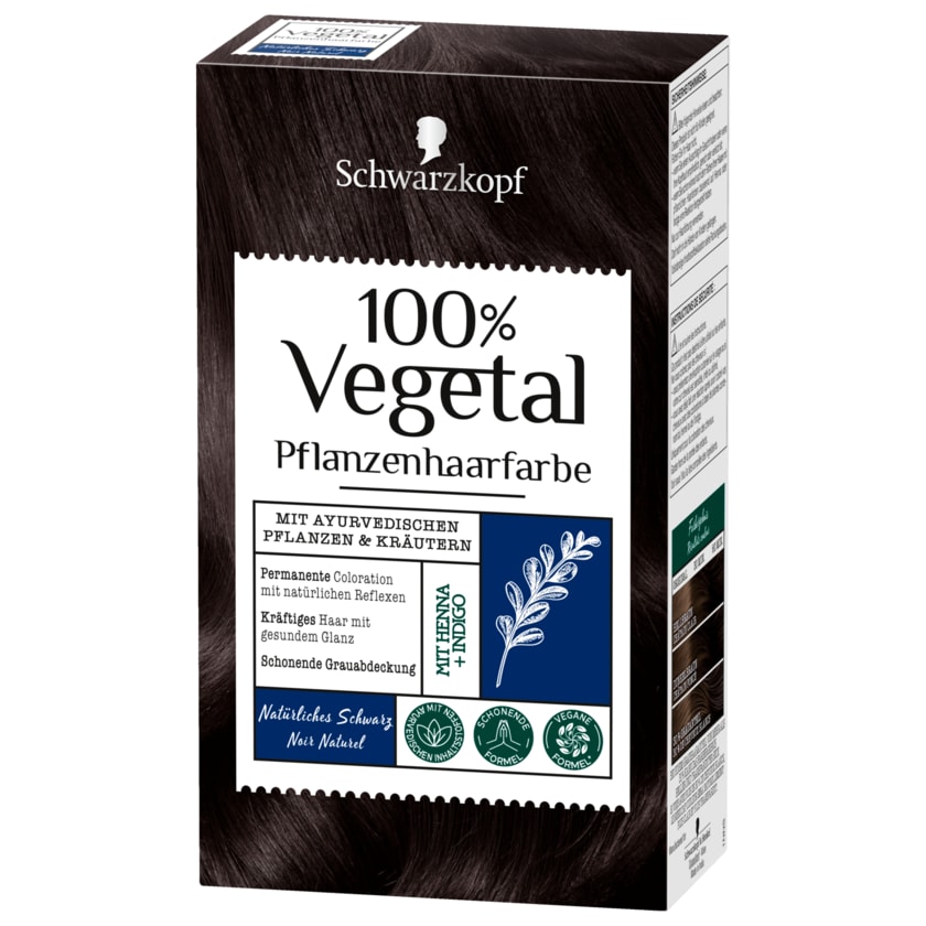 Schwarzkopf 100% Vegetal Coloration Pflanzenhaarfarbe Natürliches Schwarz 80ml